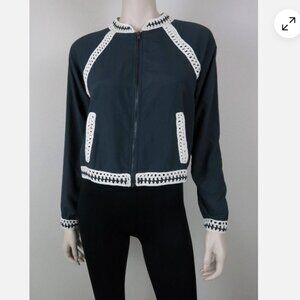 Free People Baseball Jacket with Crochet Details